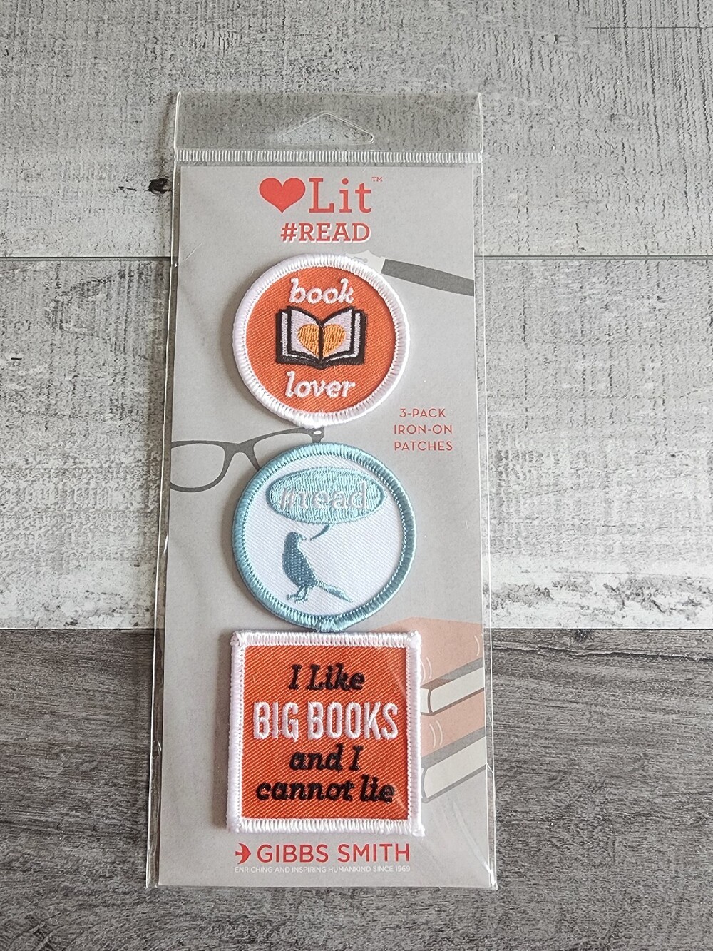 Lit Book Nerd Gibbs Smith Book Lovers Iron On Patches - 3 Reader Patches